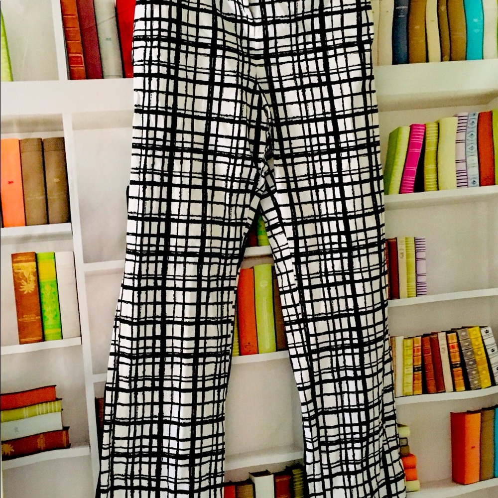 Black and white checkered pants.